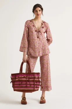 Maliparmi Sacs Shopping | SAC SHOPPING STRIPE FLOWER RAFFIA